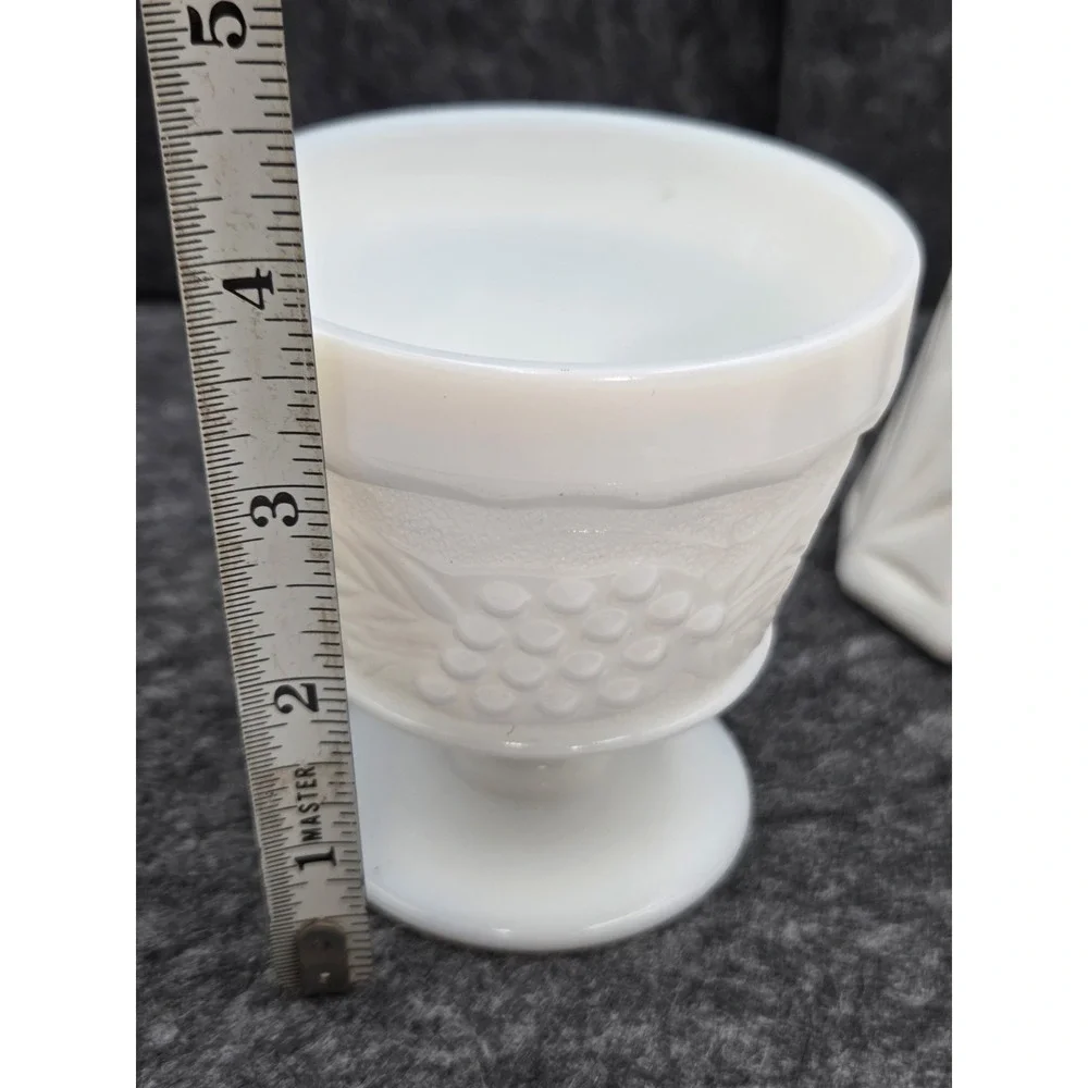 3 Piece Vtg E. O. Brody Co Vase Goblet Desert White Milk Glass Hoosier MCM